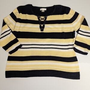 CHRISTOPHER & BANKS Sweater Women's M Knit 3/4 Sleeve Yellow and Black Stripes